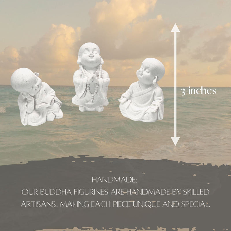 Bellaa 21178 Baby Buddha Statues Set of 3 Jizo Monks 3 inch