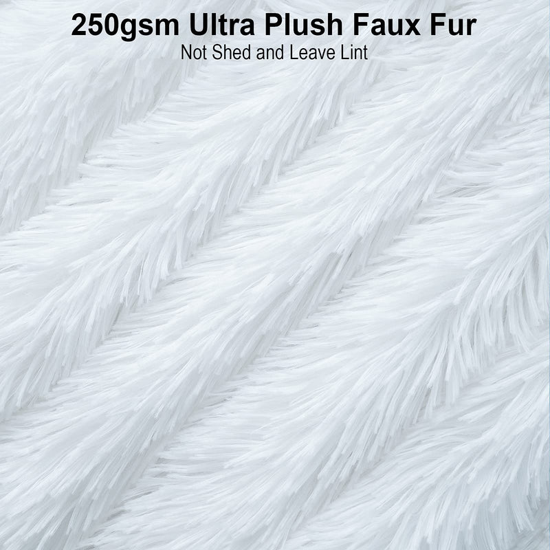 LOCHAS Super Soft Shaggy Faux Fur Blanket, Plush Fuzzy Bed Throw Decorative Washable Cozy Sherpa Fluffy Blankets for Couch Chair Sofa (White 30"x40")