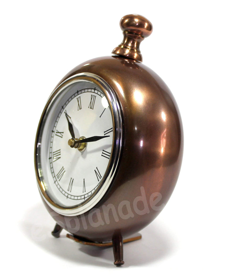 ESPLANADE European Style Vintage Analog Clock Table Desk Shelf Clock - Metal - Copper Finish - 7" Inches