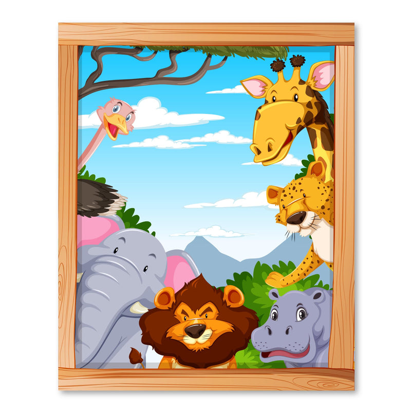 Thinking how jungle window forest animals Wall Sticker for Kids Room Wall Decoration (12.9x15.7 inch)