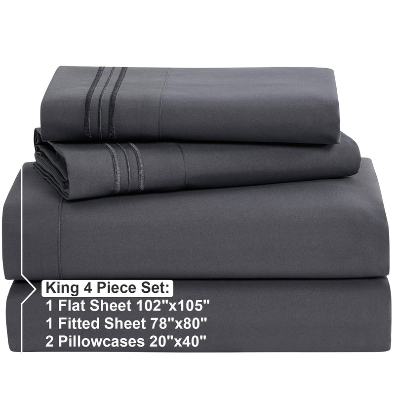 King, Charcoal Stone Gray : Nestl Soft Microfiber Hypoallergenic King Bed Sheets Set with Pocket, Charcoal Stone Gray (Set of 4)