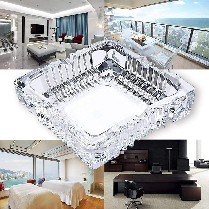 Farielyn-X Crystal Diamond Cut Round Crystal Glass Ashtray For Luxurious Indoor and Outdoor, Desktop Crystal Smoke Collectibel Glass Smoke Collectible Tray Table Decorative set of (CT)