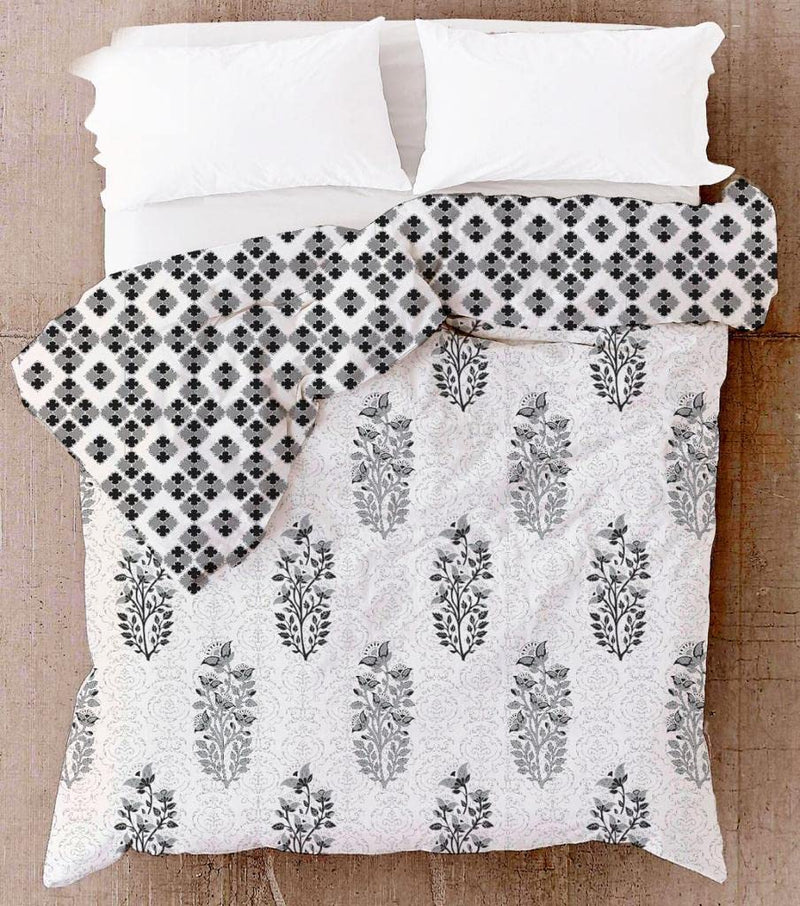 VOMI Dohar 100% Cotton Dubble Bed| Soft | Light Weight | Reversible Two Side use Lightweight Printed Double Bed AC Dohar Blanket Quilt (Gray Prints)