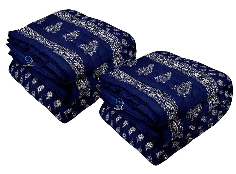 Woodsy Jaipuri Razai Rajasthani Traditional Blue Silver Gold Printed Pure Cotton Soft Light Weight Winter and Summer Rajai Ac Quilt Razai/Rajai/Quilt/Blanket/Dohar/Jaipur Blanket (Set of 2 Single Bed)