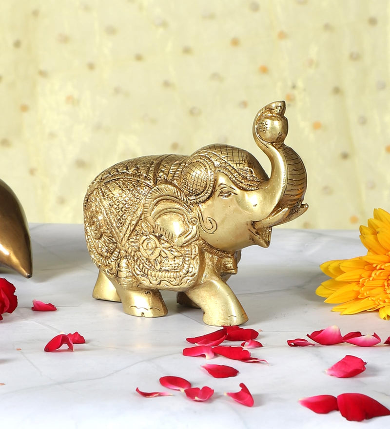 Two Moustaches 5 Inches Maharaja Elephant Design Brass Elephant Showpiece, Brass Elephant Statue, Housewarming Gifts, Souvenirs Gifts from India, Elephant Showpiece for Home/Office, Pack of 1