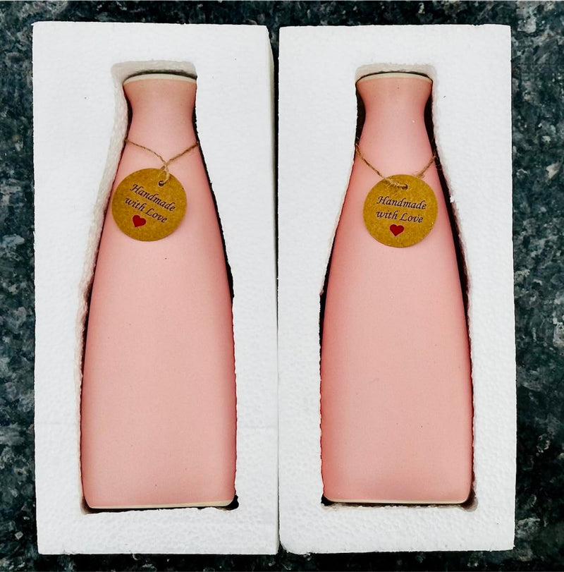 URBAN SENSE Ceramic | Triangular Bottle Shape Modern Flower Vase For Home Decor Office Table Living Room Center Table Premium Matte Finish (Light Pink Set Of 2)