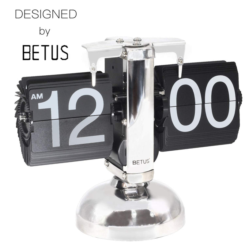 Betus Retro Style Flip Desk Shelf Clock Classic Mechanical-Digital Display Battery Powered, Black, ‎20.3W x 16.5H Cm,ABS