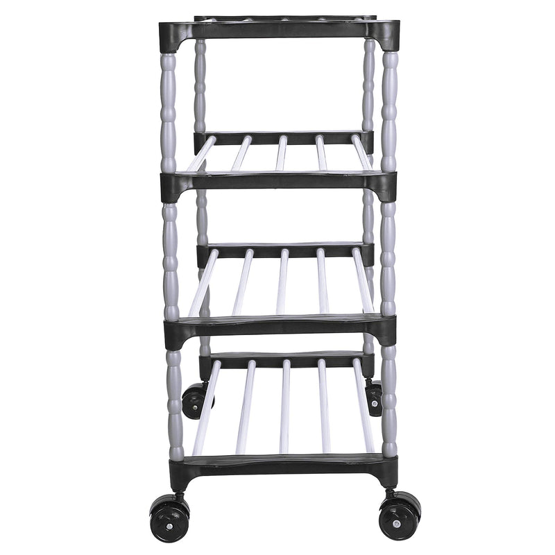 FLIPZON Multipurpose Metal, Plastic Smart Shoe Rack With Wheels|Portable Wide Shelve Storage Rack For Kitchen, Cloth With Wheels Easy To Move (4 Shelves) (Need To Be Assemble -Diy-Do-It-Yourself)