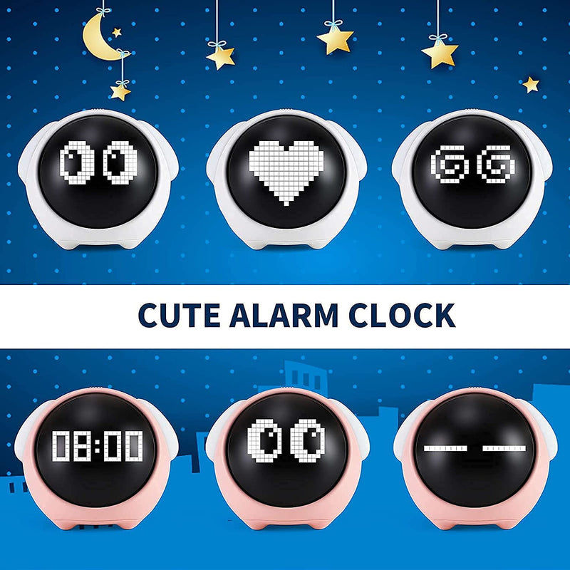 NYRWANA Alarm Clock, Digital Clock, Alarm Clock for Student, Valentine Gift, Emoji Clock with Dual Alarm & Adjustable Brightness, Snooze Function & Temperature - (Pink)