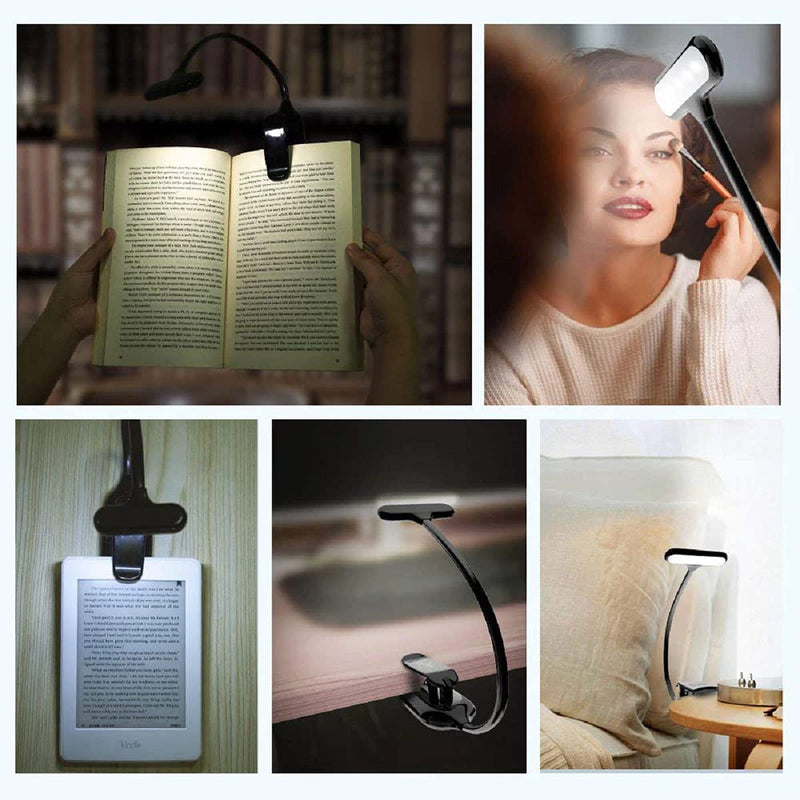 SHOPOPOYE Reading Light for Book - Study Table Night Reading Lamp for Bed Side Rechargeable USB LED Clip on with 3 Modes, ABS Plastic with 1.8W for Laptop,Stand -(1 Yr Warranty)(Black)