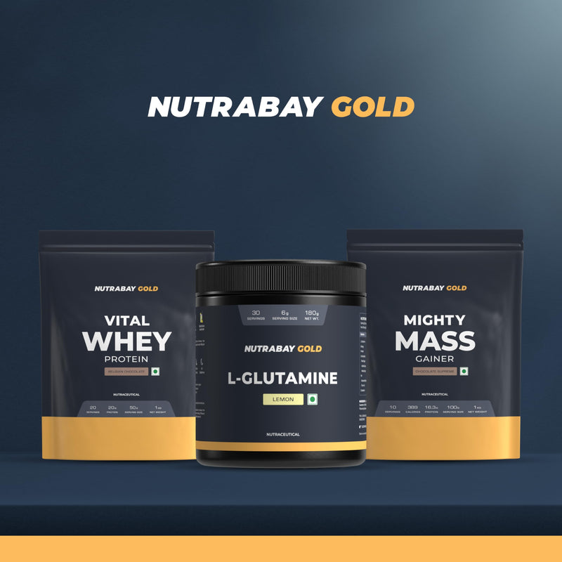 Nutrabay Gold L-Glutamine Supplement Powder - 180g, Lemon Flavor | Post Workout Amino Acid for Muscle Growth & Recovery