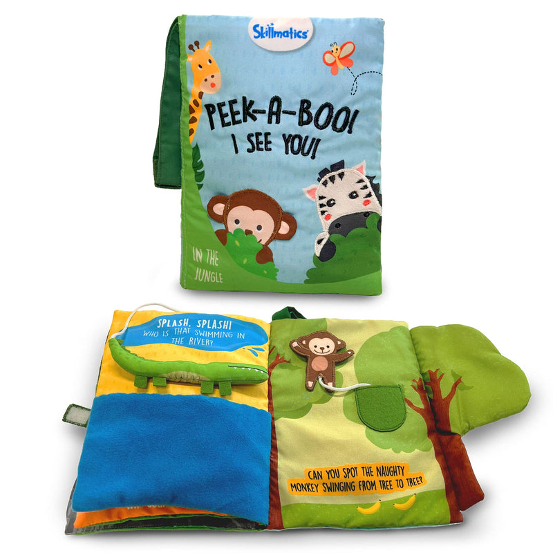 Skillmatics Peek-A-Boo Jungle Book - Soft Cloth Book for Baby, Infant & Toddler Toys, Crinkle Pages for Sensory Play, Gifts for Ages 6 Months and Up