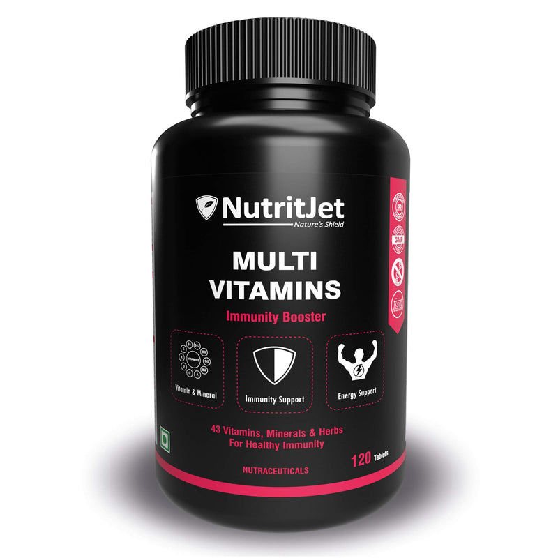 NutritJet Multivitamin For Men & Women - 120 Veg Tablets With Probiotics, 43 Essential Vitamins, Minerals and Herbs For Immunity, Energy, Biotin, For Healthy Hair, Skin & Nails