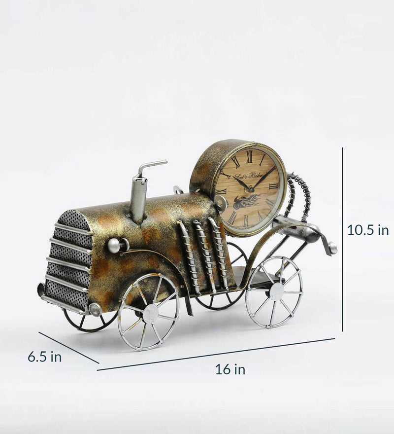 Iron Metal Handmade Decorative Gold and Copper Train Engine Table Clock for Table, Desk, Living Room, Bedroom, Halls, Offices, Cafe, etc.