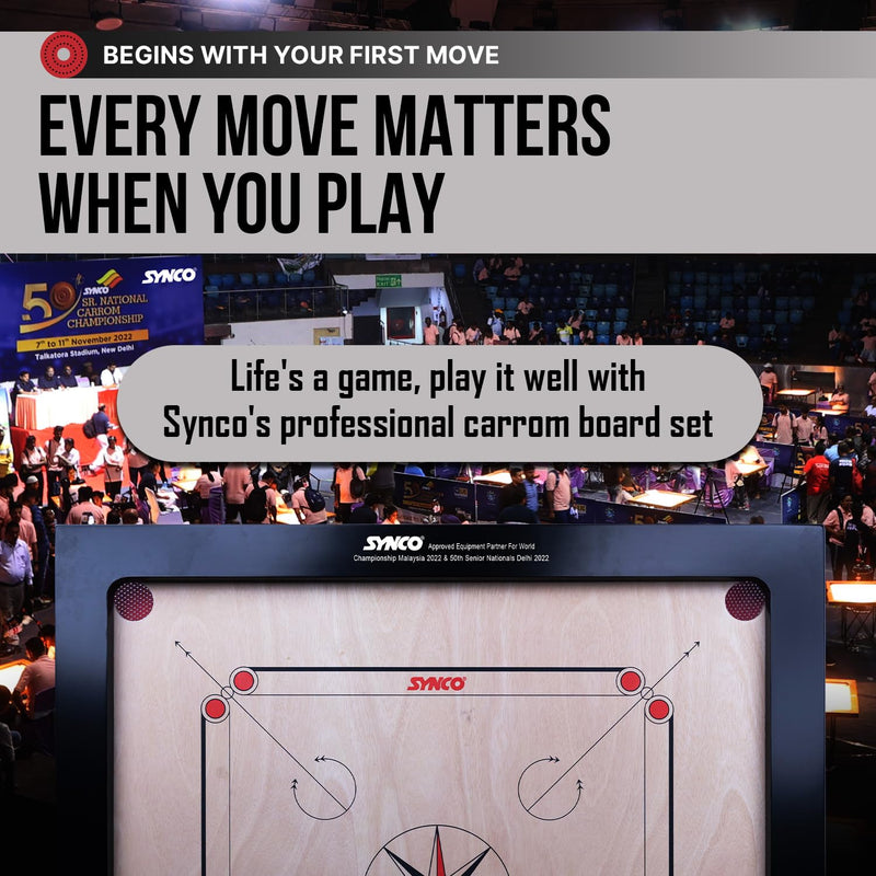 Synco 36 inches 4mm Chakri Back Full Size Carrom Board International for Professionals with Free Coins/Striker/Boric Powder