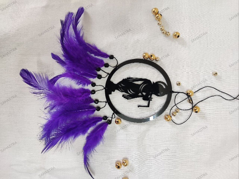 SAHASTRA Dream Catcher Hand Made for Positive Vibes, Wall Decor and car Hanging Made with Acrylic Material of Feathers (Round Krishna)