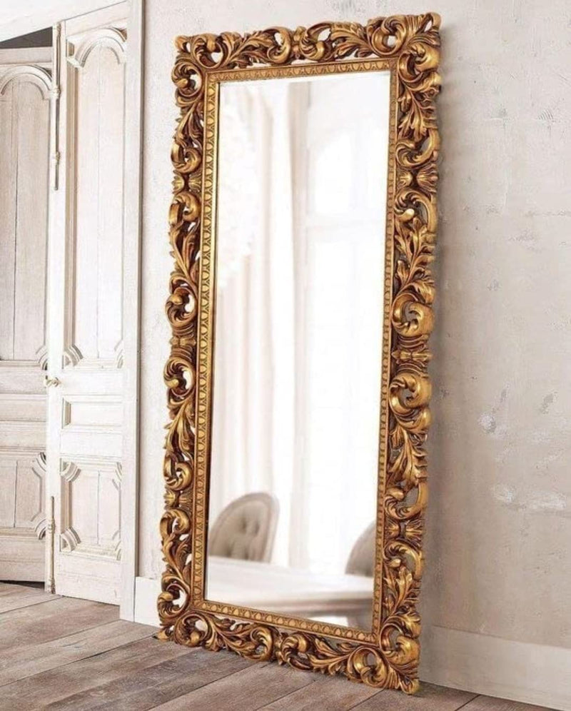 Aafiyat Wood Mirror Frame only Frame with Out MirrorWood Wall Carving Mirror Frame Gold Antique siz 6x2 feet's