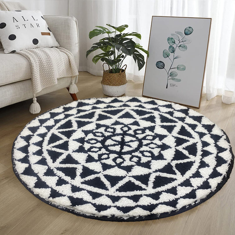 Roseate Persian Round Rug (60x60 cm) Microfibre 2000 GSM Rugs/Carpet for Living Room/Bedroom/Bathroom/Door Mat/Kitchen/Floor Mat (Black & White) Pack of 1