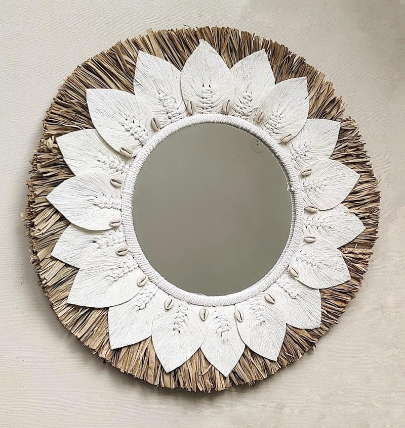 Tamara ARTEFACTS: Home Decor - Large Raffia and Macrame Round Wall Hanging Mirror.