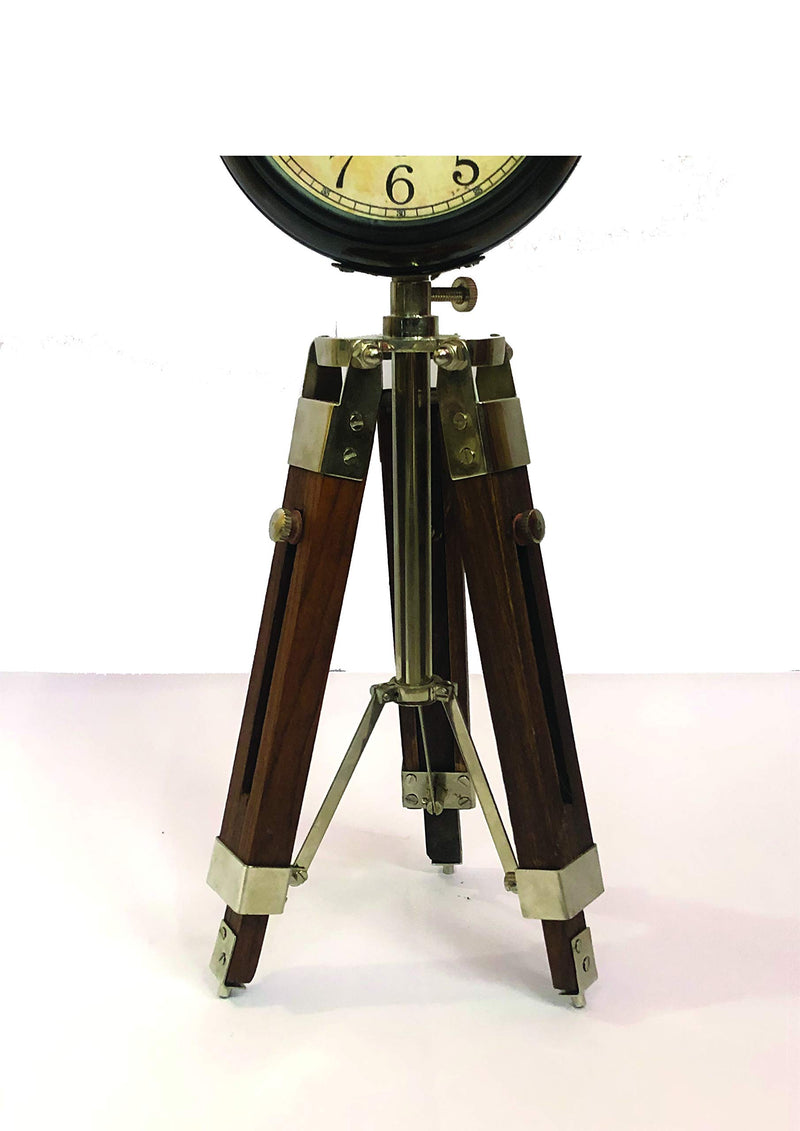 Regal Survey Small Desk and Floor Clock with Nickel Stand. Adjustable Size Stand with Numerical Number Clock Head.