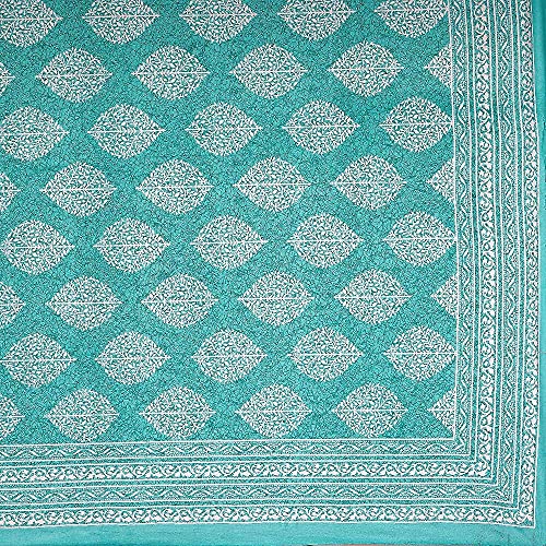 RAJASTHANIKRAFT Premium Cotton Blend Buta-Batik (Sanganeri) Jaipuri Traditional Fantasy Printed 104 TC 100% Cotton Double Bedsheet with 2 Pillow Covers (Sea Green, Double)