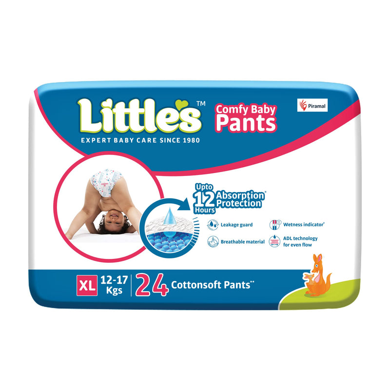 Little's Baby Pants Diapers,Extra Large(XL),24 Count,12-17 kg, with Wetness Indicator & 12 Hours Absorption