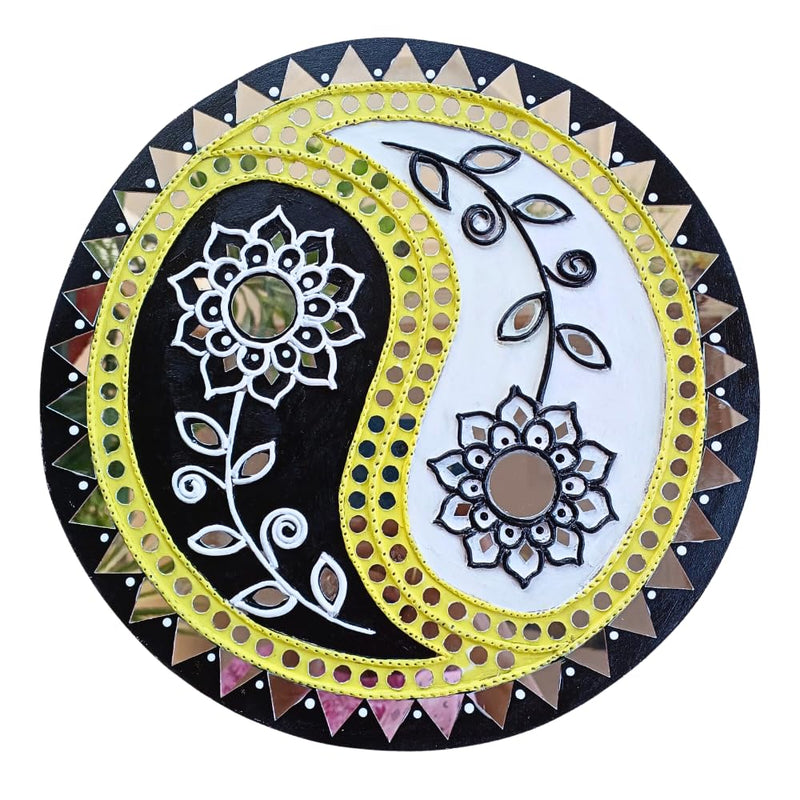 Decorative Item on MDF Board with Mouldit Clay, Acrylic Paint, Mirrors Wall Decor (Yin and Yang Symbol, 12 Inch)