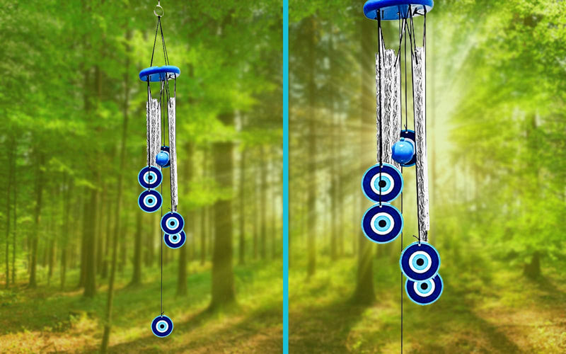 Skie Blue Metal Evil Eye Wind Chime For Home Office Balcony Garden | Protection From Negative Energy/Nazar Dosh | Vastu Wind Chime | Best Gift For Home | Home Decorative Item