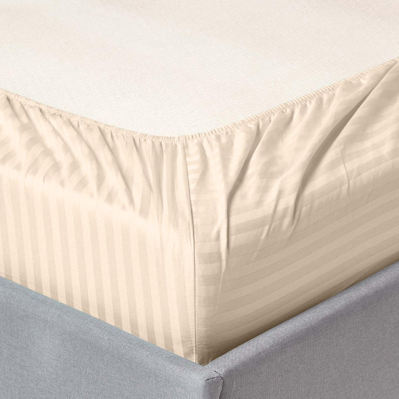 LINENWALAS 100% Cotton Stripe Fitted Sheet Single Size with 1 Pillow Cover, Hotel Quality 200 Thread Count Deep Pocket and Secure Elastic, Soft Bedsheet (Beige, Single - 36x78 Inches)