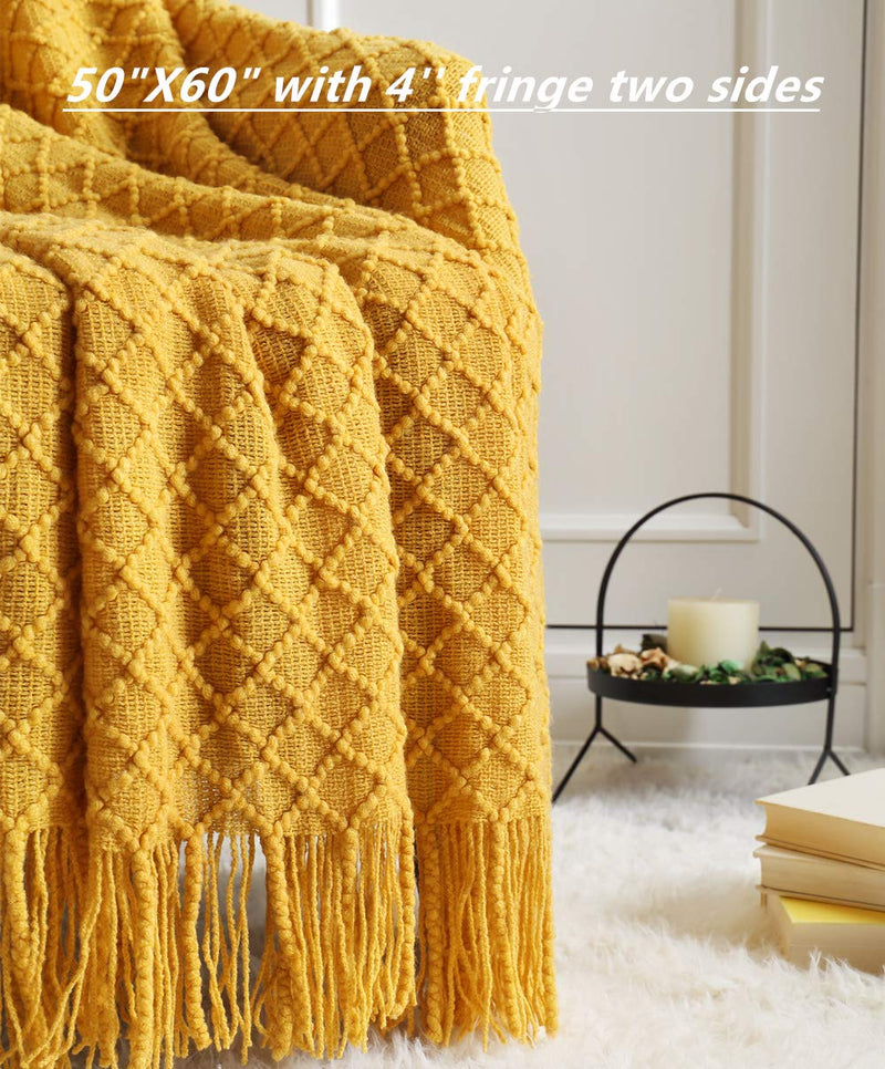 CREVENT Knitted Decorative Throw Blanket for Couch Sofa Chair Bed，Soft Warm Cozy Light Weight for Spring Summer (50''X60'' Yellow) …