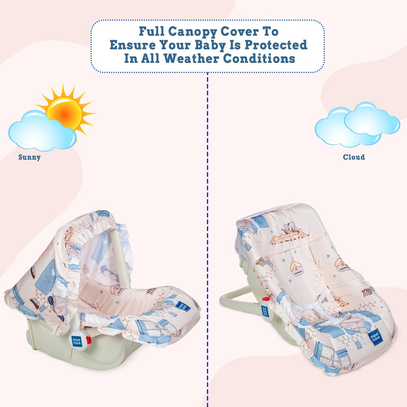 Mee Mee Cozy 5 in 1 Baby Carry Cot & Rocking Chair with Adjustable Handle | Large Canopy | 3-Point Safety Lap Belt | Double Cushioned Washable Seats (Beige)