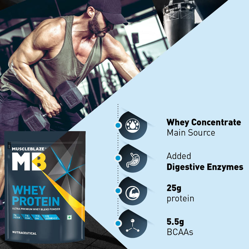 MuscleBlaze 100% Whey Protein (Rich Milk Chocolate, 1 kg / 2.2 lb, 30 Servings)