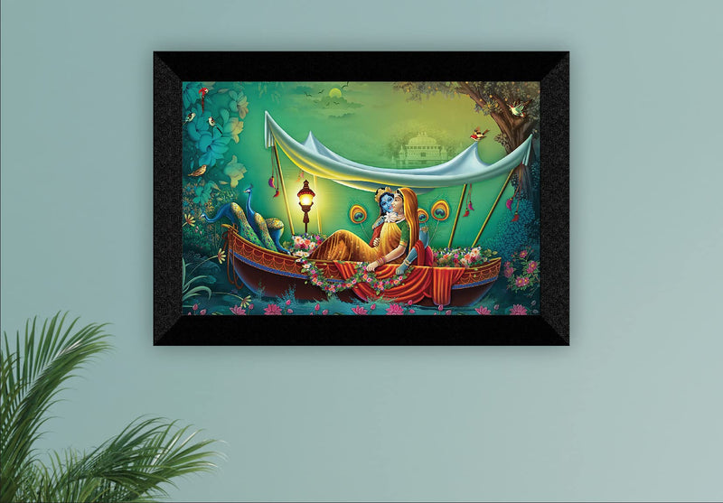 SAF Pack of 1 Radha krishna religious modern art wall painting with framed for living room 11 inch x 14 inch CANFM31380