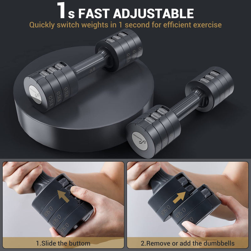 Sportneer Dumbbells Set For Home Gym 0.9/1.8/1.4/2.3 Kg Adjustable Iron Dumbbell Set Of 2 Hand Weights Free Weight Set For Women Men Seniors Workout Strength Training For Home Gym Equipment, Black