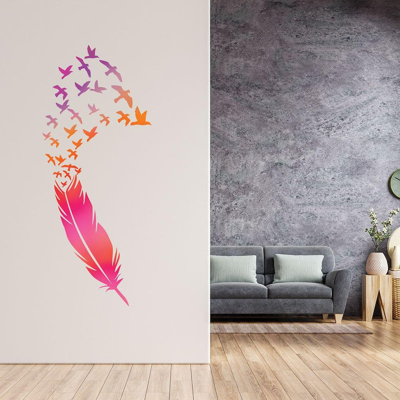 CVANU Pink Feather Vinyl Self-Adhesive Wall Sticker Decal for Wall Decoration (24inX10in)_F173