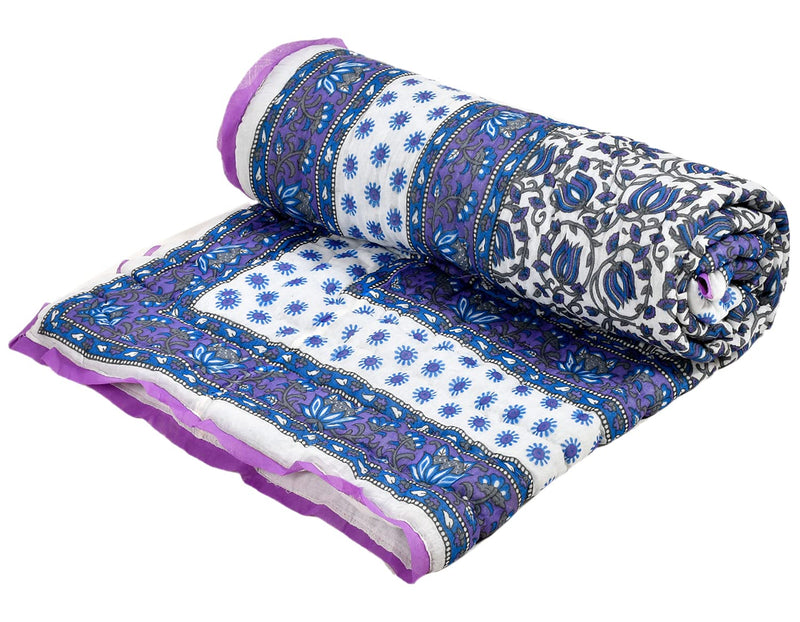 Kuber Industries Floral Print All-Season Microfiber Microfiber Filler Cotton Reversible Single Bed Quilt, Blanket 60"x90" (Blue)-48KM018