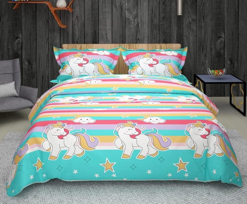 ME Products Microfiber Queen Size Double Bedsheet with 2 Large Size Pillow Cover for Bedroom Living Room (Unicorn Theme)