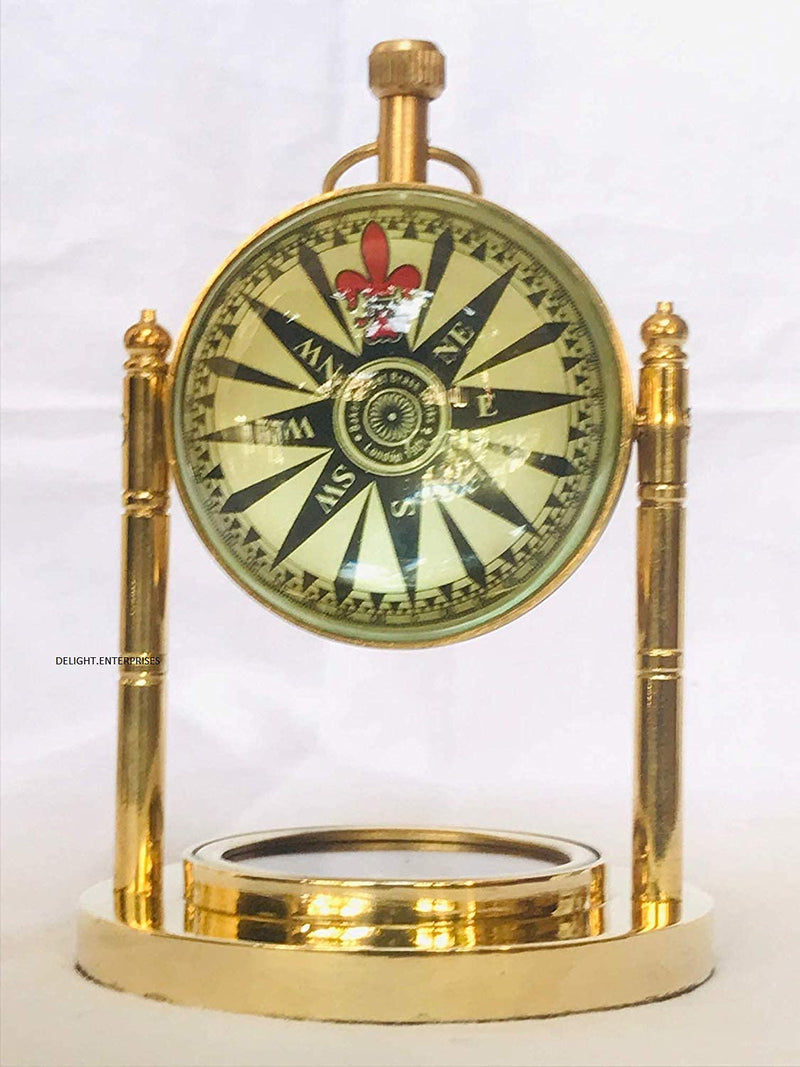 Delight Enterprises 2-inch Brass Compass Clock with Globe Look 3 in 1 Desk Clock for Home and Table Decor (Golden)