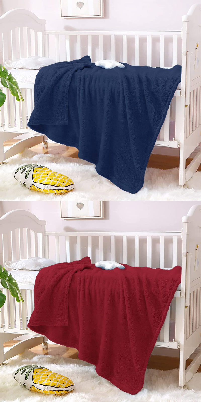 VAS COLLECTION® Premium Plush Baby Blanket Wrapper for Girls & Boys | Toddler Blankets - Newborn Blanket, Soft & Lightweight, Crib & Stroller | 75x100 cm - Pack of 2 Pcs - Maroon & Navy,Polyester