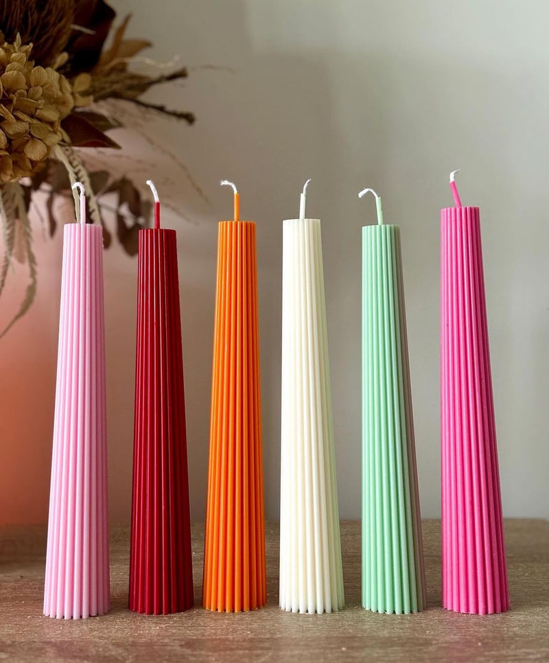 Tall Striped | Tapered Long | Striped Pillar Candles Pack of 2 Scented Soy Wax (White)