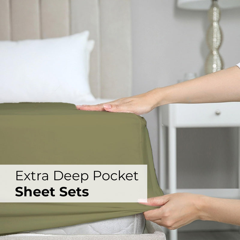 Extra Deep Queen 6 Piece Bedding Sheet Set - Breathable & Cooling - Hotel Luxury Bed Sheets Set - Easy Fit - Soft, Wrinkle Free & Comfy Sage Green Bedding Sheets - Extra Deep Pockets Bed Sheet Set