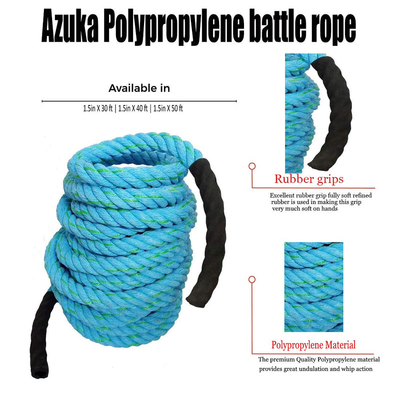 AZUKA® Ultimate Fitness Strength Training Battle Rope 1.5 inch 50ft (Ocean Blue),Weight-9.5kg