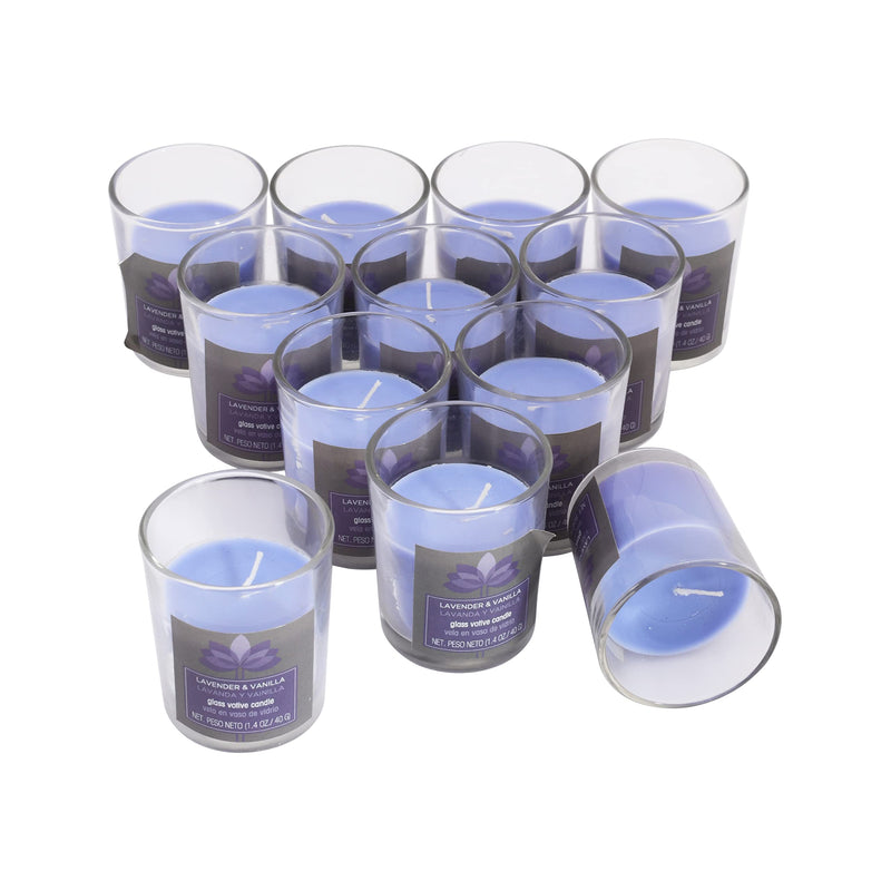 AURA Aromatic Shot Glass Candle 12-13 Hours Burn Time Pack of 12 Lavender + Vanilla