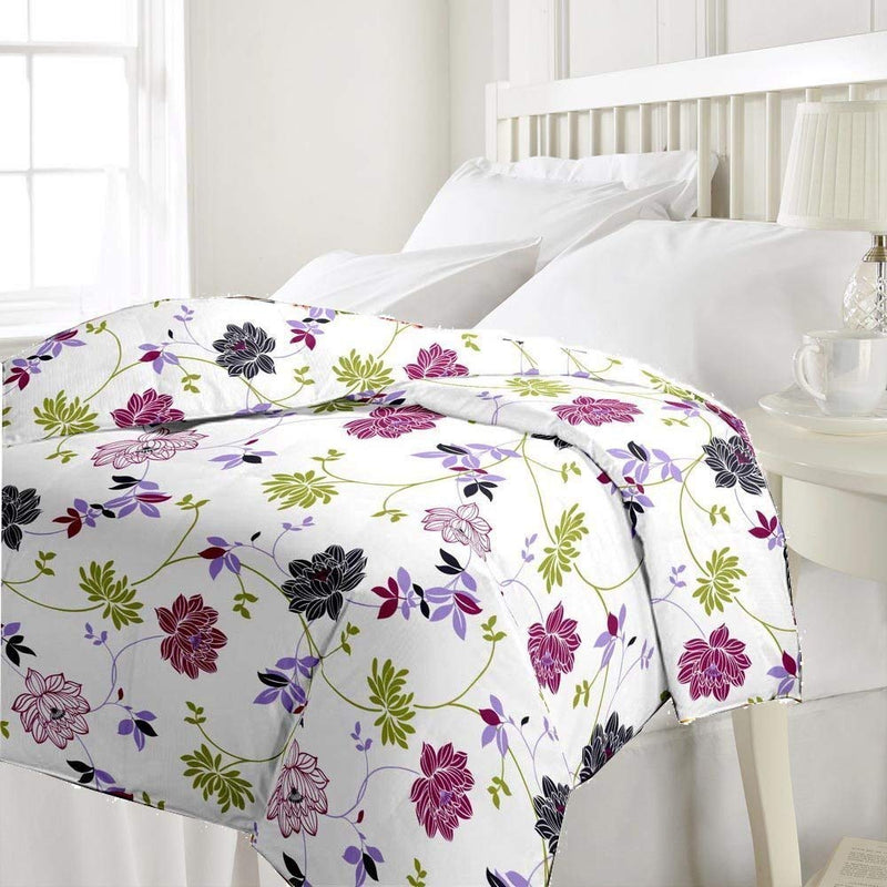 LOOKLAND Single Bed Ac Blanket Dohar/Quilt Pink Flowers, Fabric - Poly Cotton, Color Fastness Guarantee (Multi, Single)