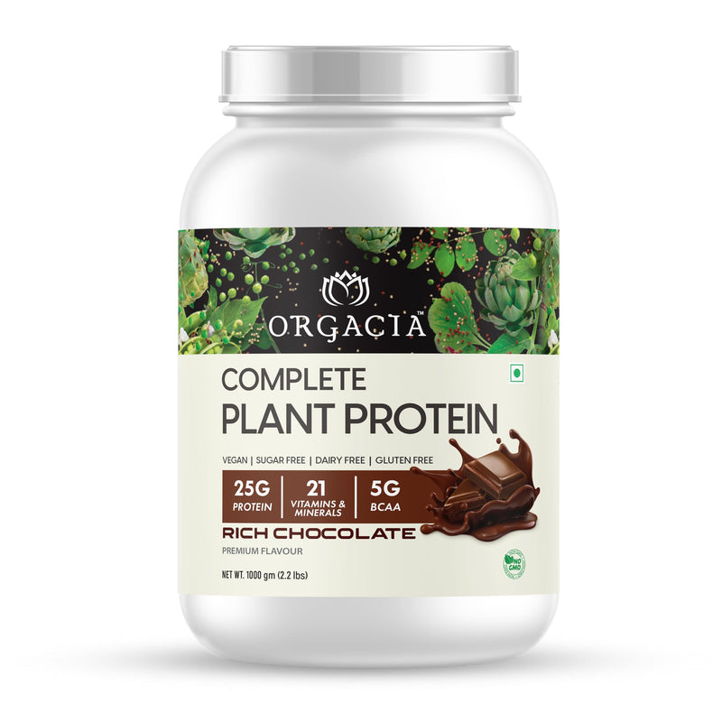 Orgacia Plant Protein Powder (25g Protein,Pea & Brown Rice Protein,0g Sugar,21 Vitamins & minerals,5g BCAA)-100% Vegan Protein Supplement For Men & Women(Rich Chocolate Flavour, 1000 Gm)