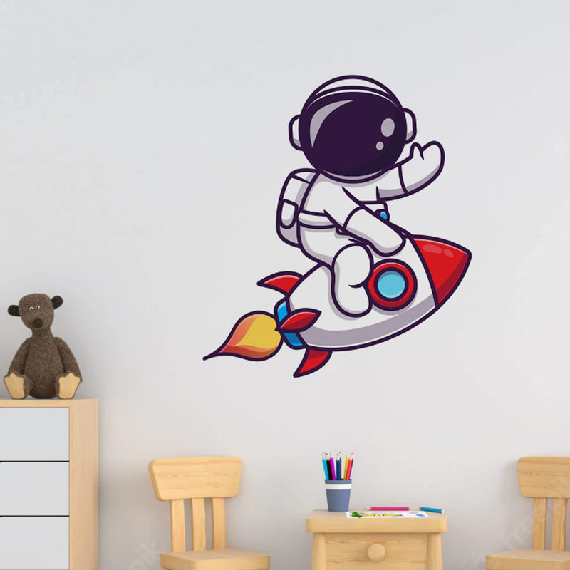 Wallstick Beautiful Astronaut Riding On a Rocket Decorative Vinyl Wallsticker (48 x 54 cm)