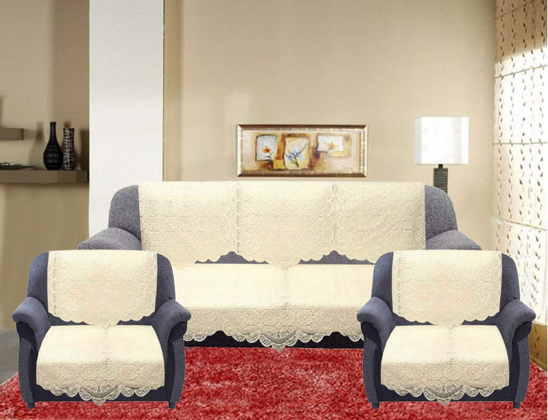 Kuber Industries 6 Piece Cotton 5 Seater Sofa Cover Set - Cream