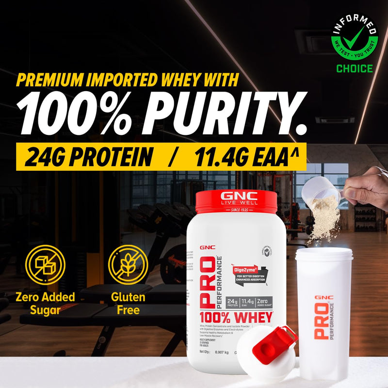 GNC Pro Performance 100% Whey Protein Powder | Boosts Strength & Endurance | Builds Lean Muscles | Fastens Muscle Recovery | Formulated In USA | 24g Protein | 5.5g BCAA | Chocolate Fudge | 2 lbs