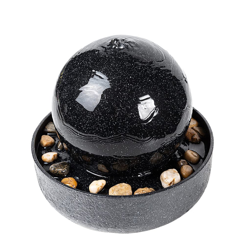 CASLONEE 7.5 Inch Tall Indoor Relaxation Tabletop Ball Fountain with LED Light and Stone Home/Office Decoration Meditiation Water Resin Foundtain Desktop Fountains