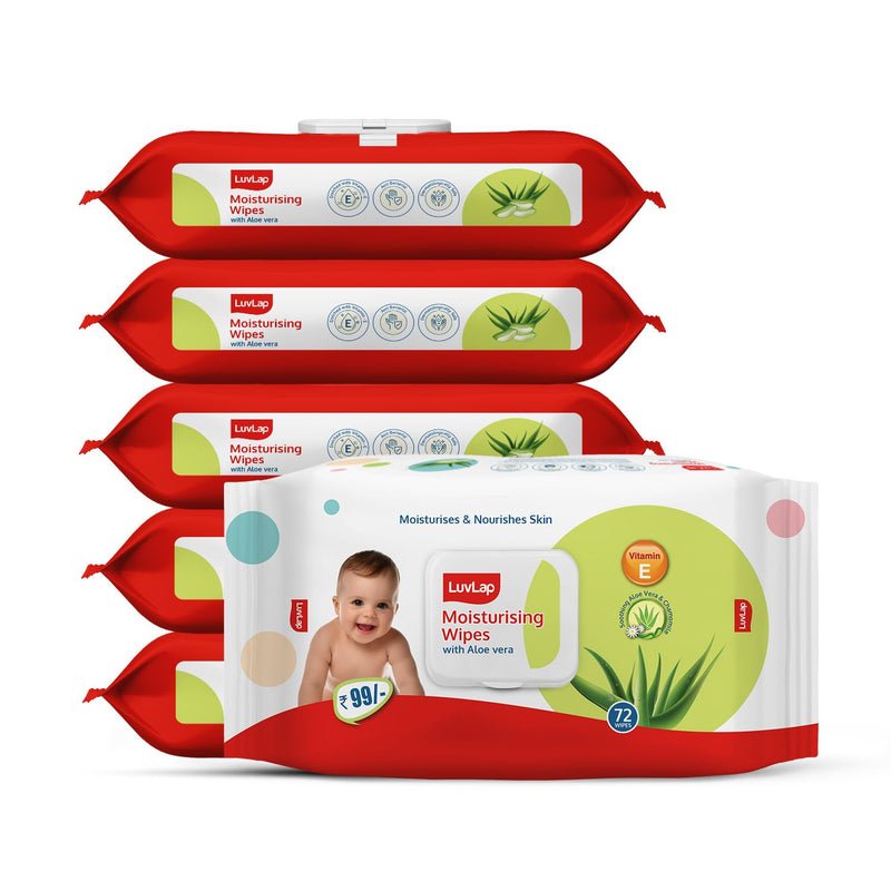 LuvLap Baby Moisturising Wipes with Aloe Vera,72 Wipes/pack, with lid, Pack of 6 Combo